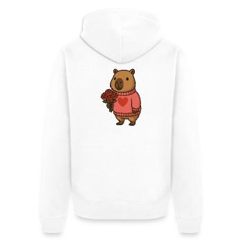 Capybara mit Rosenstrauß – Süßes Valentinsmotiv - Unisex Premium Bio Zip Hoodie - Weiß - Hinten - Thijin (182cm)
