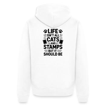 Briefmarken Spruch Katze Witz Briefmarken Geschenk - Unisex Premium Bio Zip Hoodie - Weiß - Hinten - Thijin (182cm)
