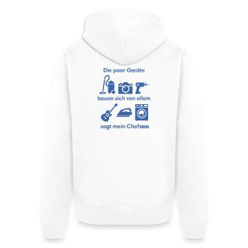 Die Geräte bauen sich von allein sagt mein Chef... - Unisex Premium Bio Zip Hoodie - Weiß - Hinten - Thijin (182cm)