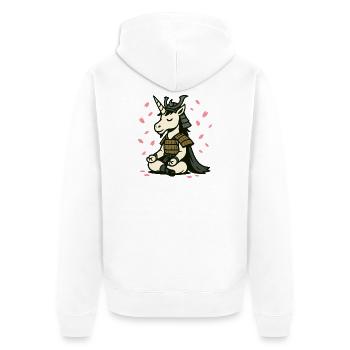 Meditating Samurai Unicorn with Cherry Blossoms - Unisex Premium Organic Zip Hoodie - white - Back - Thijin (182cm)