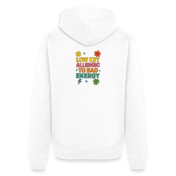 Low Key Allergic to Bad Energy, Positive Saying  - Unisex Premium Organic Zip Hoodie - white - Back - Thijin (182cm)
