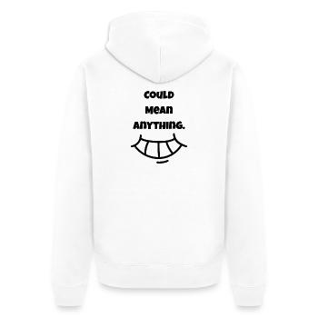 Ça peut vouloir dire N’importe quoi | Sourire - Veste à capuche bio Premium Unisexe - blanc - Dos - Thijin (182cm)