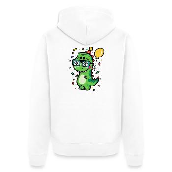 Kawaii Party Dino 2026 Silvester Neujahr - Unisex Premium Bio Zip Hoodie - Weiß - Hinten - Thijin (182cm)
