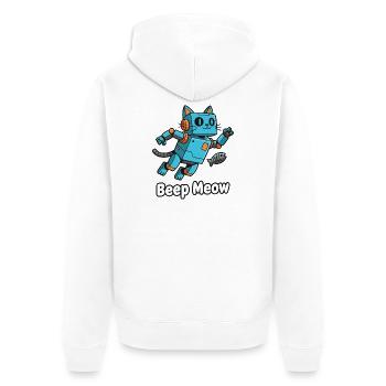 Blauer Roboterkater Beep Meow - Unisex Premium Bio Zip Hoodie - Weiß - Hinten - Thijin (182cm)