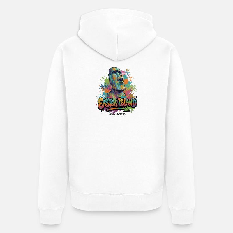 Moai – Gardiens de l’île de Pâques - Graffiti vibrant - Veste à capuche bio Premium Unisexe - blanc
