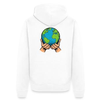Mains tenant la Terre – Global Care - Veste à capuche bio Premium Unisexe - blanc - Dos - Thijin (182cm)