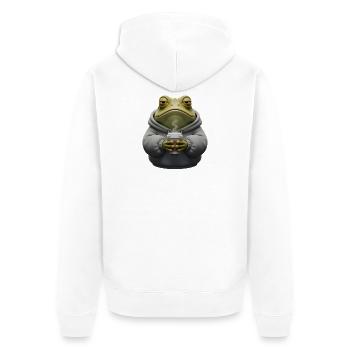 Grenouille fatiguée avec sweat à capuche au café dessin animé - Veste à capuche bio Premium Unisexe - blanc - Dos - Thijin (182cm)