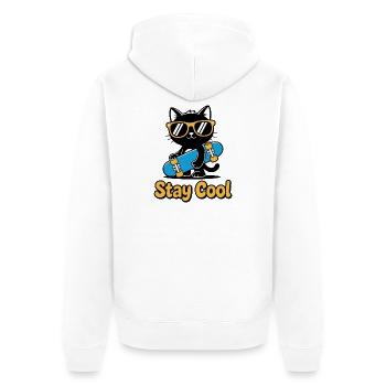 Stay Cool Cat Skateboard - Unisex Premium Bio Zip Hoodie - Weiß - Hinten - Thijin (182cm)