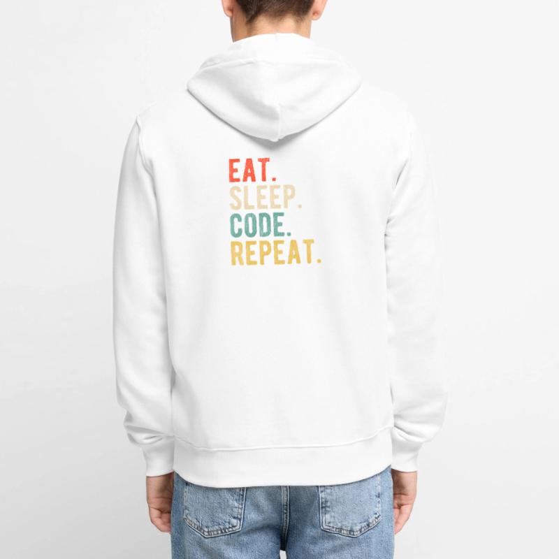 Eat Sleep Code Repeat Programmer Nerd Retro Veste à capuche bio Premium Unisexe