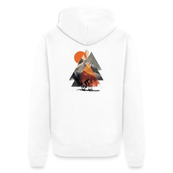 Mountain Geometry Cycling – Modern Adventure Art - Unisex Premium Bio Zip Hoodie - Weiß - Hinten - Thijin (182cm)