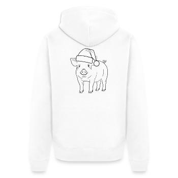 Pig with Santa Hat Illustration - Unisex Premium Organic Zip Hoodie - white - Back - Thijin (182cm)