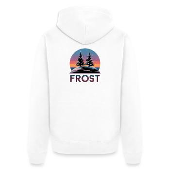 Frost Winter Forest Retro Sunset avec sapins - Veste à capuche bio Premium Unisexe - blanc - Dos - Thijin (182cm)