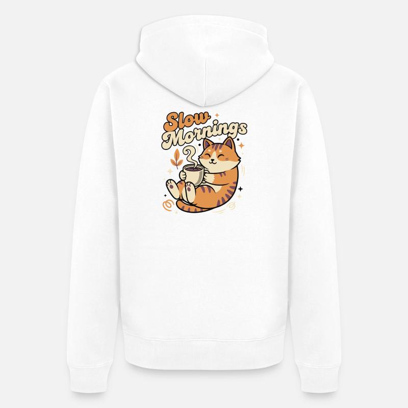 Langsame Morgenkatze mit Kaffee - Unisex Premium Bio Zip Hoodie - Weiß