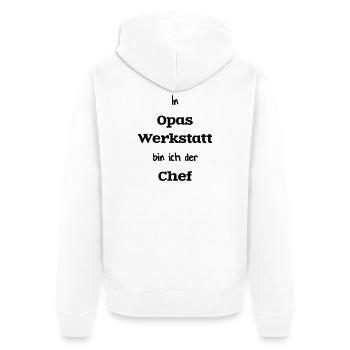In Opas Werkstatt - Unisex Premium Bio Zip Hoodie - Weiß - Hinten - Thijin (182cm)