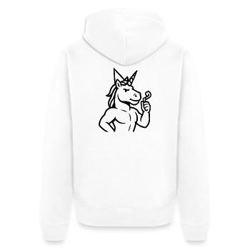 Contour noir de la mascotte licorne minimaliste - Veste à capuche bio Premium Unisexe - blanc - Dos - Thijin (182cm)