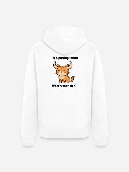 Cute Taurus Cat – Strong Zodiac Sign Motif - Unisex Premium Organic Zip Hoodie - white