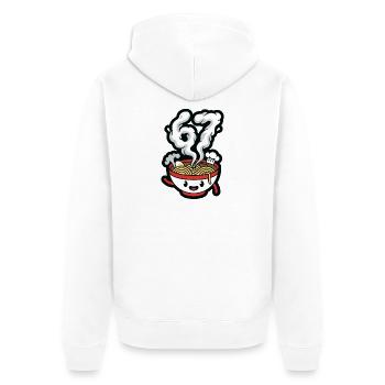 Dessin animé joyeux Ramen à la vapeur - Veste à capuche bio Premium Unisexe - blanc - Dos - Thijin (182cm)