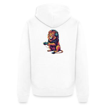 Lion Gaming Animal Video Games Funny Lion - Unisex Premium Organic Zip Hoodie - white - Back - Thijin (182cm)