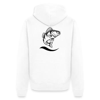 Springender Flussbarsch Angler Action - Unisex Premium Bio Zip Hoodie - Weiß - Hinten - Thijin (182cm)