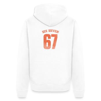 Six Seven 67 Vintage College Number Meme - Unisex Premium Organic Zip Hoodie - white - Back - Thijin (182cm)