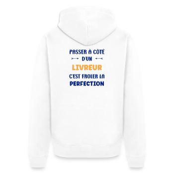 Passer à côté d’un livreur – Perfection - Veste à capuche bio Premium Unisexe - blanc - Dos - Thijin (182cm)