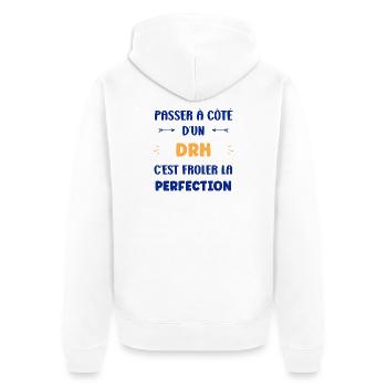 Einen HR-Direktor verpassen: Perfektion - Unisex Premium Bio Zip Hoodie - Weiß - Hinten - Thijin (182cm)
