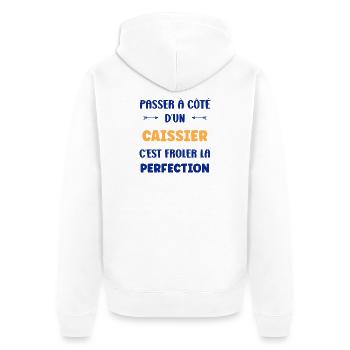 An der Kasse fast perfektioniert - Unisex Premium Bio Zip Hoodie - Weiß - Hinten - Thijin (182cm)