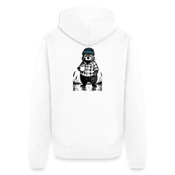 Moody Bieber with coffee - Unisex Premium Organic Zip Hoodie - white - Back - Thijin (182cm)