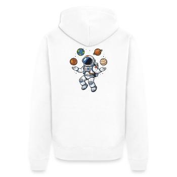 Schwebender Astronaut mit Planeten im Comic Stil - Unisex Premium Bio Zip Hoodie - Weiß - Hinten - Thijin (182cm)