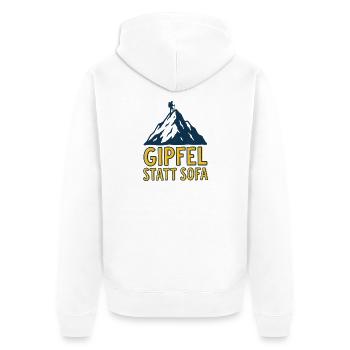 Gipfel statt Sofa - Unisex Premium Bio Zip Hoodie - Weiß - Hinten - Thijin (182cm)