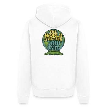 Die Welt ist besser mit dir darin - Unisex Premium Bio Zip Hoodie - Weiß - Hinten - Thijin (182cm)