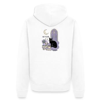 Gentle Goth Cozy Goth Cat - Unisex Premium Organic Zip Hoodie - white - Back - Thijin (182cm)