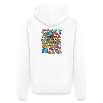 Colorful Emoticon Poo Message: Shit Matters! - Unisex Premium Organic Zip Hoodie - white - Back - Thijin (182cm)