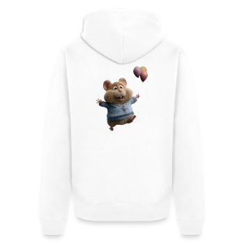 gdimido_Ein_Hamster_fliegt_mit_Ballonflgeln_ver - Unisex Premium Bio Zip Hoodie - Weiß - Hinten - Thijin (182cm)