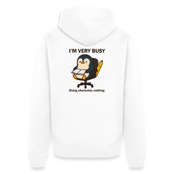 Very Busy Penguin - Unisex Premium Organic Zip Hoodie - white - Back - Thijin (182cm)