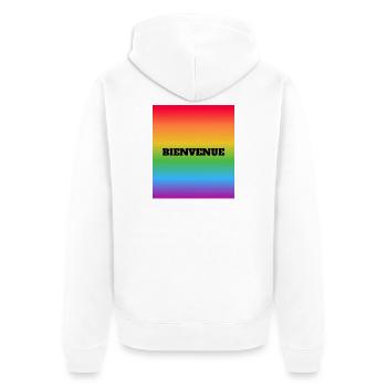 LGBT begrüßt Bienvenue auf Französisch – Regenbogen - Unisex Premium Bio Zip Hoodie - Weiß - Hinten - Thijin (182cm)