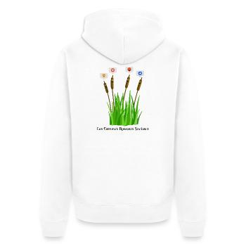 DIE BERÜHMTEN SOCIAL REEDS! - Unisex Premium Bio Zip Hoodie - Weiß - Hinten - Thijin (182cm)
