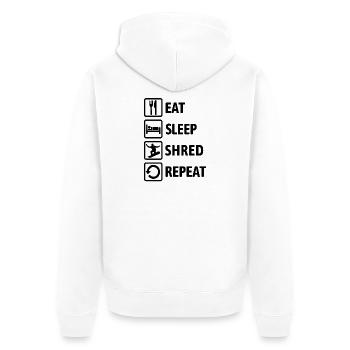 Eat Sleep Shred Repeat - Snowboard fahren - Unisex Premium Bio Zip Hoodie - Weiß - Hinten - Thijin (182cm)