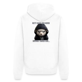 Nett kann ich auch – Bring nix - Unisex Premium Bio Zip Hoodie - Weiß - Hinten - Thijin (182cm)