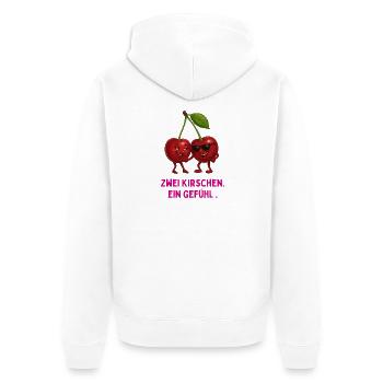 Zwei Kirschen, Ein Gefühl - Unisex Premium Bio Zip Hoodie - Weiß - Hinten - Thijin (182cm)
