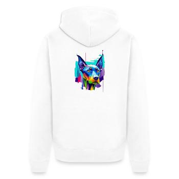 Buntes Dobermann-Pinscher Pop-Art-Porträt - Unisex Premium Bio Zip Hoodie - Weiß - Hinten - Thijin (182cm)