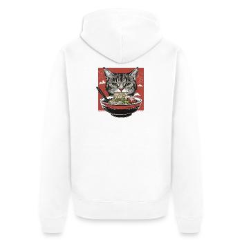 Katze mit Ramen - Unisex Premium Bio Zip Hoodie - Weiß - Hinten - Thijin (182cm)
