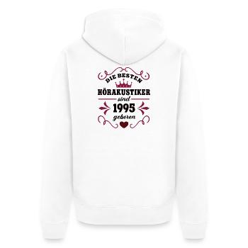 1995 Hearing Aid Acoustician Birthday Colleague Work - Unisex Premium Organic Zip Hoodie - white - Back - Thijin (182cm)