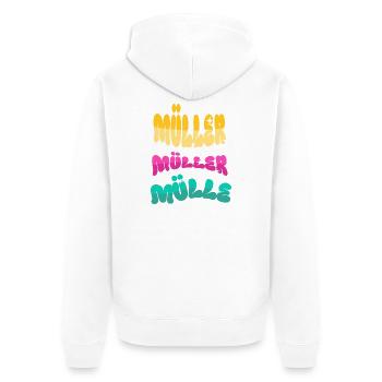 Müller Name Surname - Unisex Premium Organic Zip Hoodie - white - Back - Thijin (182cm)