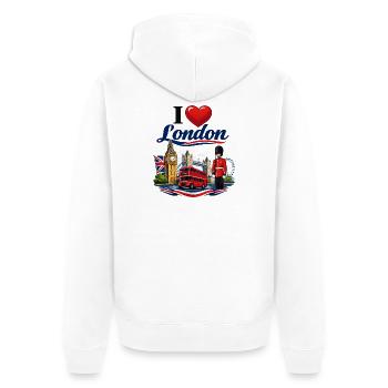 I Love London – Ikonische britische Ikonen - Unisex Premium Bio Zip Hoodie - Weiß - Hinten - Thijin (182cm)