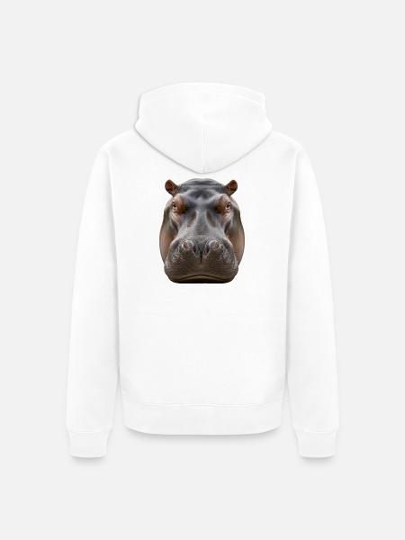 Hippopotamus Portrait Detail Wildlife Design - Unisex Premium Organic Zip Hoodie - white