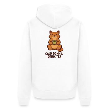 Kater Tee Ruhiges Wohlbefinden - Unisex Premium Bio Zip Hoodie - Weiß - Hinten - Thijin (182cm)