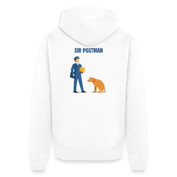 Sir Postman vs. Hund: Überlegener Lieferheld - Unisex Premium Bio Zip Hoodie - Weiß - Hinten - Thijin (182cm)