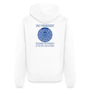 1967 Née 60e anniversaire Réglage de voitures - Veste à capuche bio Premium Unisexe - blanc - Dos - Thijin (182cm)