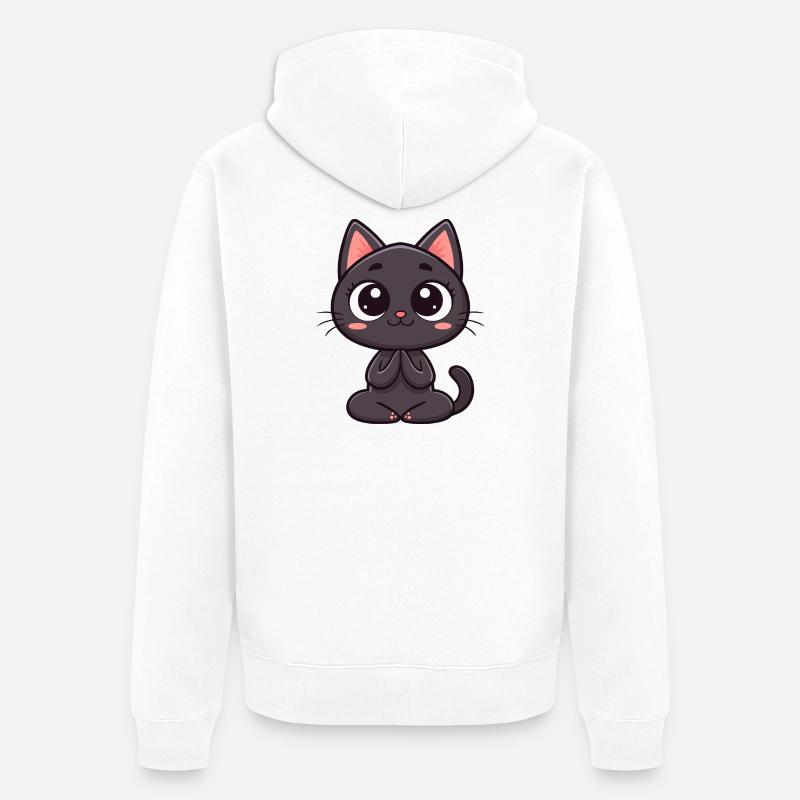 Chat noir mignon en prière - Veste à capuche bio Premium Unisexe - blanc